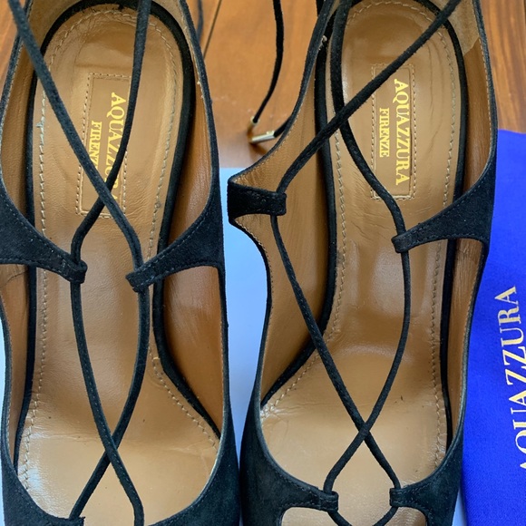 Auth Aquazzura Dancer block heel black suede 38.5 - Picture 5 of 7